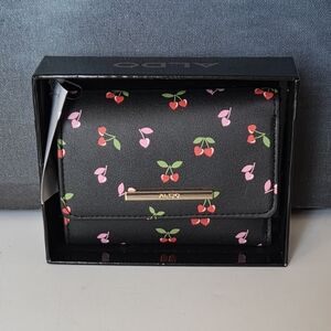 ALDO Black Cherry Print Wallet NWT Box Included